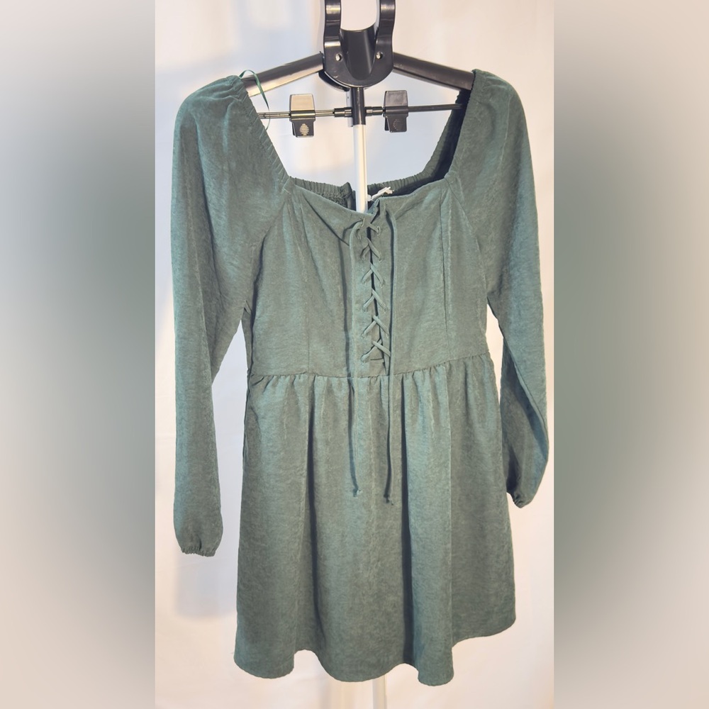 Kirious LA Green Faux Suede Lace-Up Mini Dress | Cottagecore